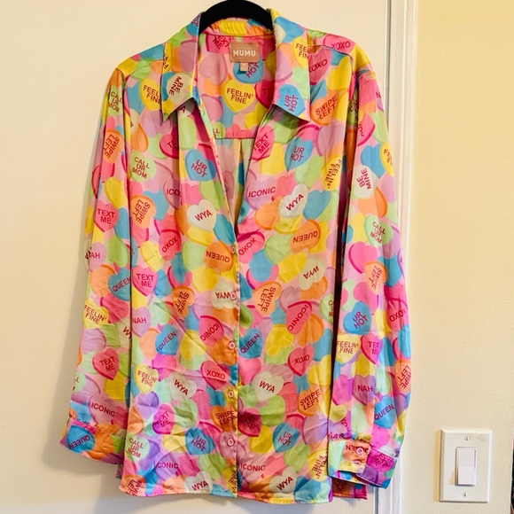 SMYM Colorful Graphic Button-Up Blouse - Picture 4 of 9